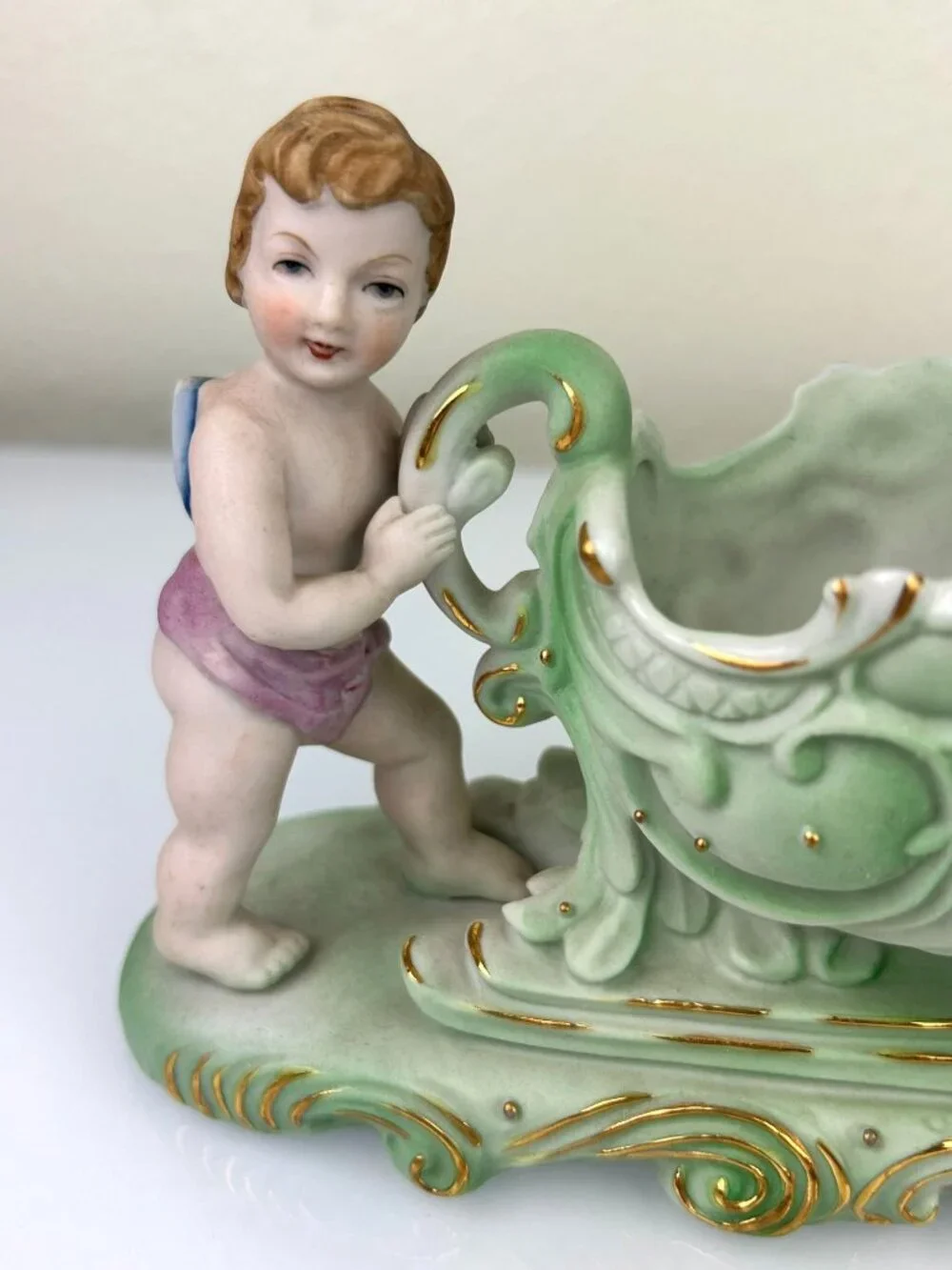 Occupied Japan Andrea Sadek Bisque Cherub Angel Sleigh Planter VTG Gift 1940s